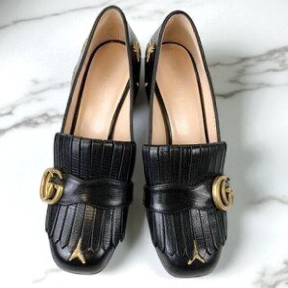 NIB Authentic Gucci Embroidered leather mid-heel pump - Picture 4 of 11